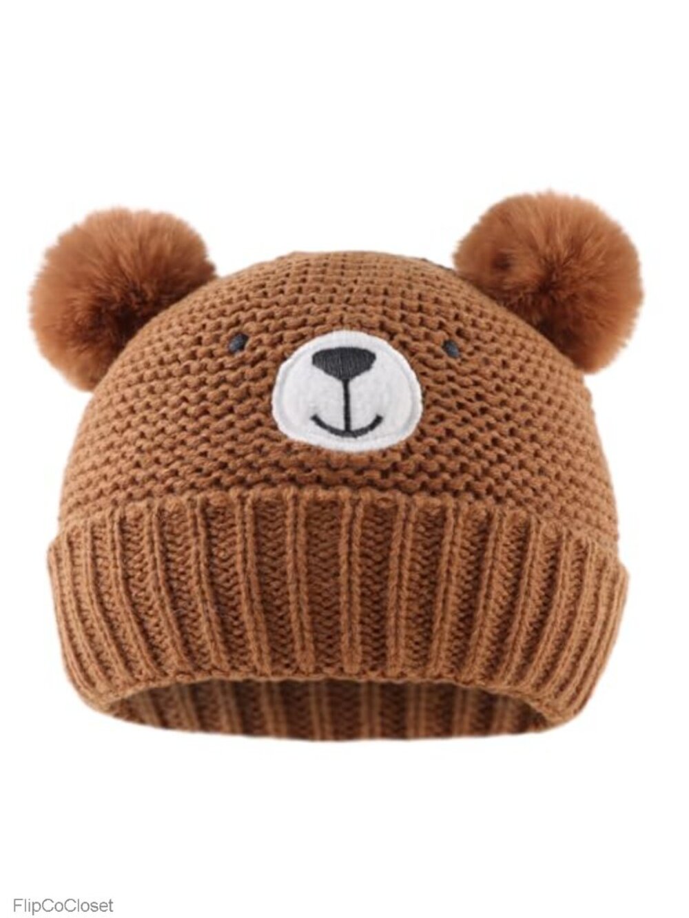 Baby Winter Knit Beanie with Bear Pompom Cotton Lined